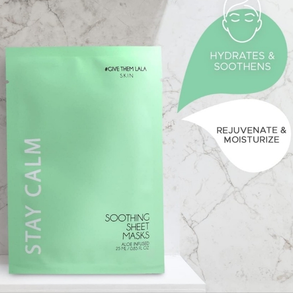 GIVE THEM LALA STAY CALM Soothing Sheet Face Masks Infused Aloe Chamomile Set 4